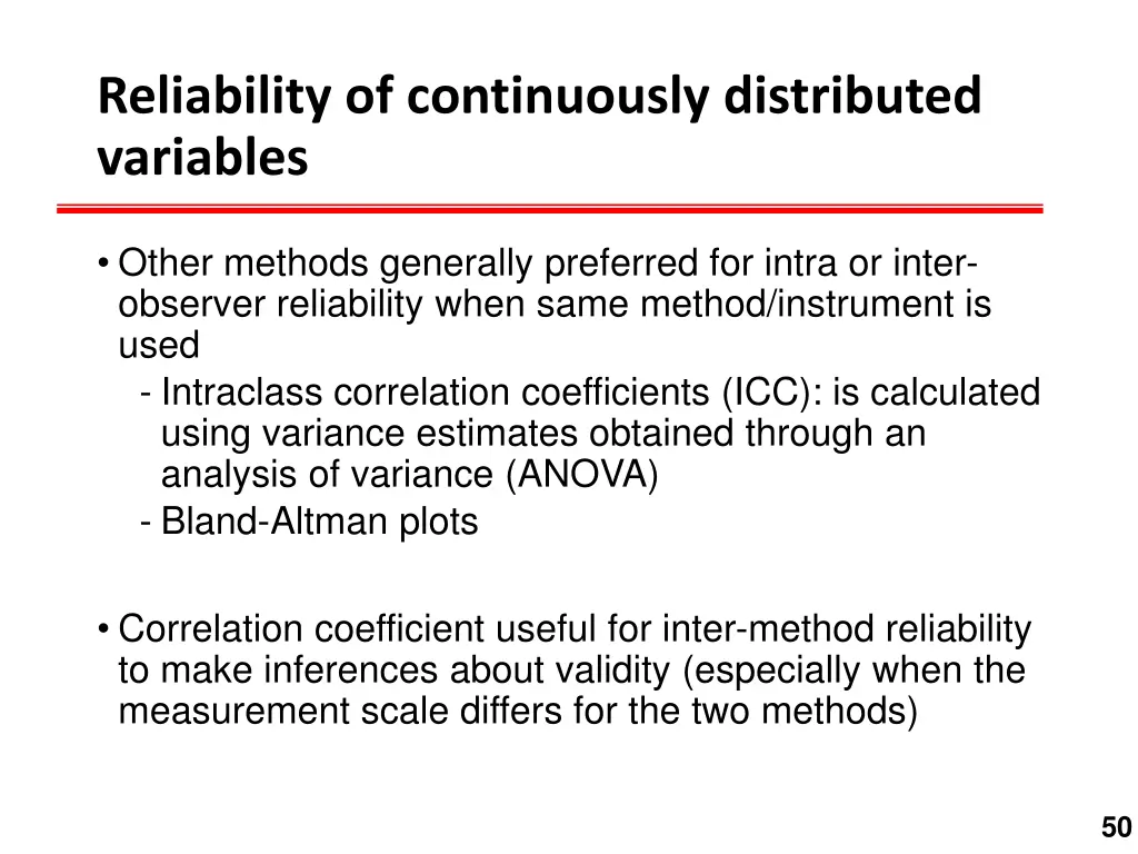 reliability of continuously distributed variables 1