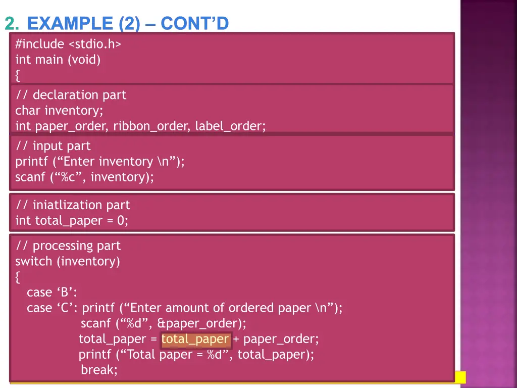 2 example 2 cont d include stdio h int main void