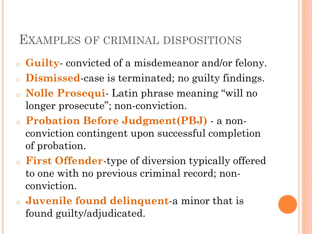 e xamples of criminal dispositions