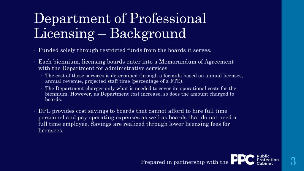 department of professional licensing background