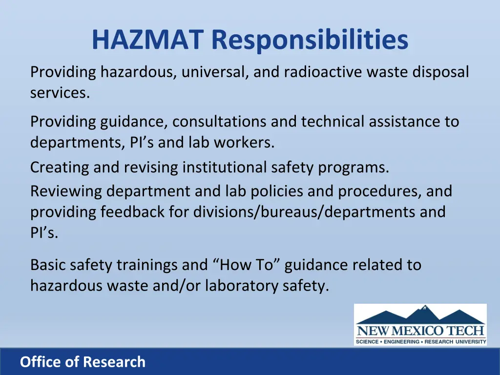 hazmat responsibilities providing hazardous