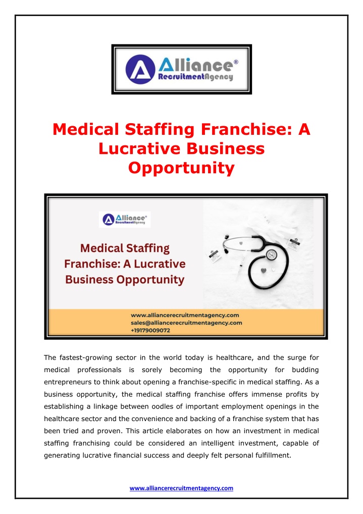 medical staffing franchise a lucrative business