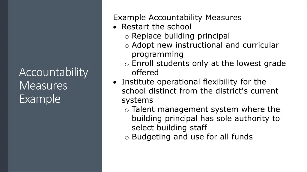 example accountability measures restart