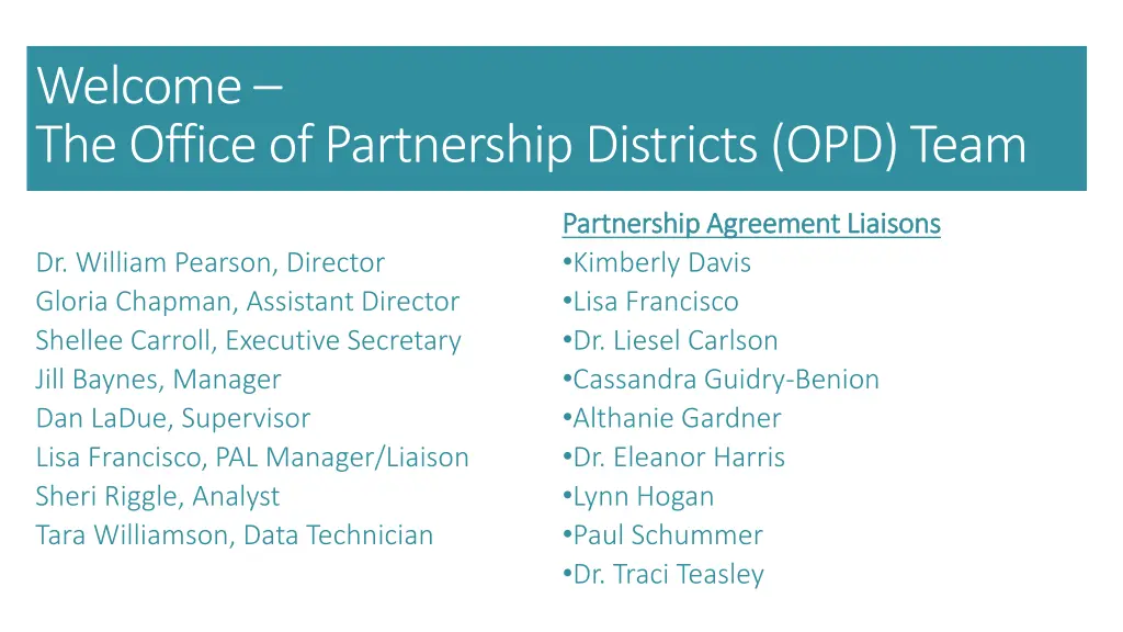 welcome the office of partnership districts