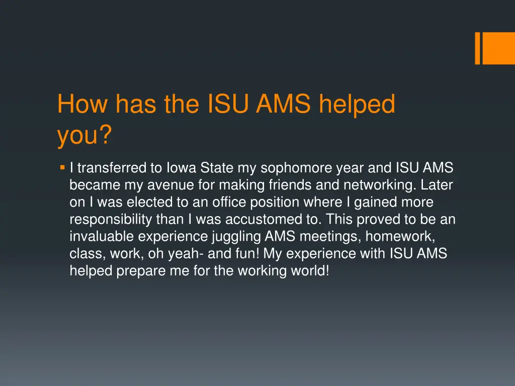 how has the isu ams helped you