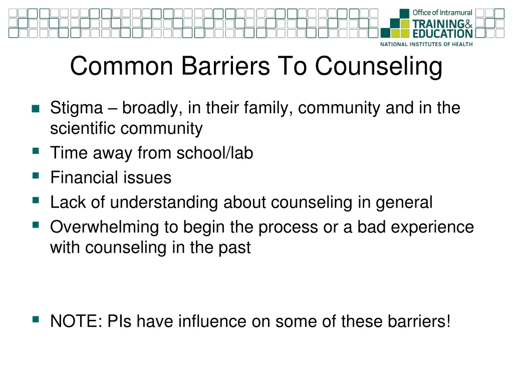 common barriers to counseling