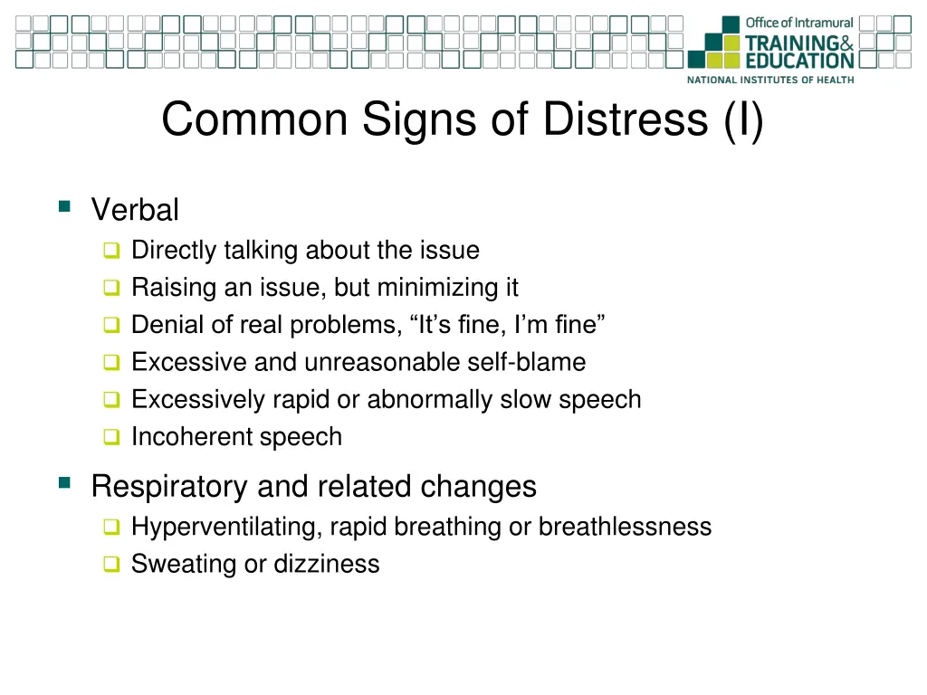 common signs of distress i