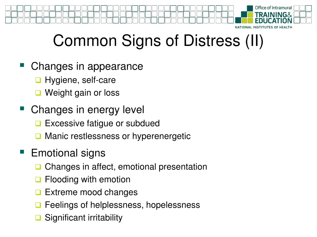 common signs of distress ii