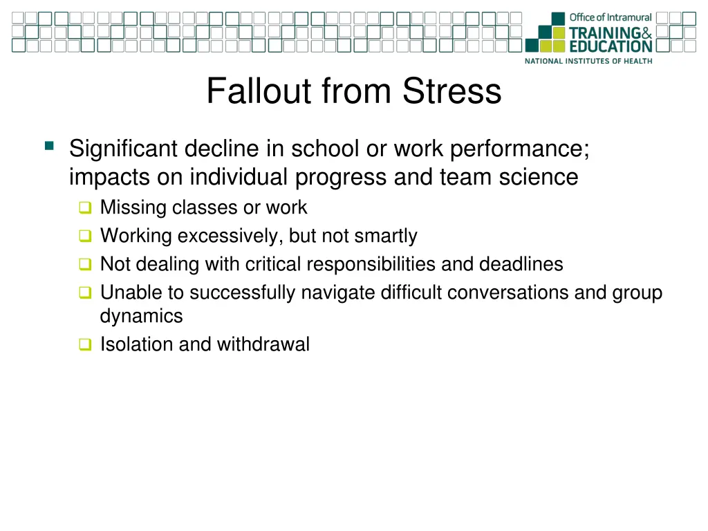 fallout from stress