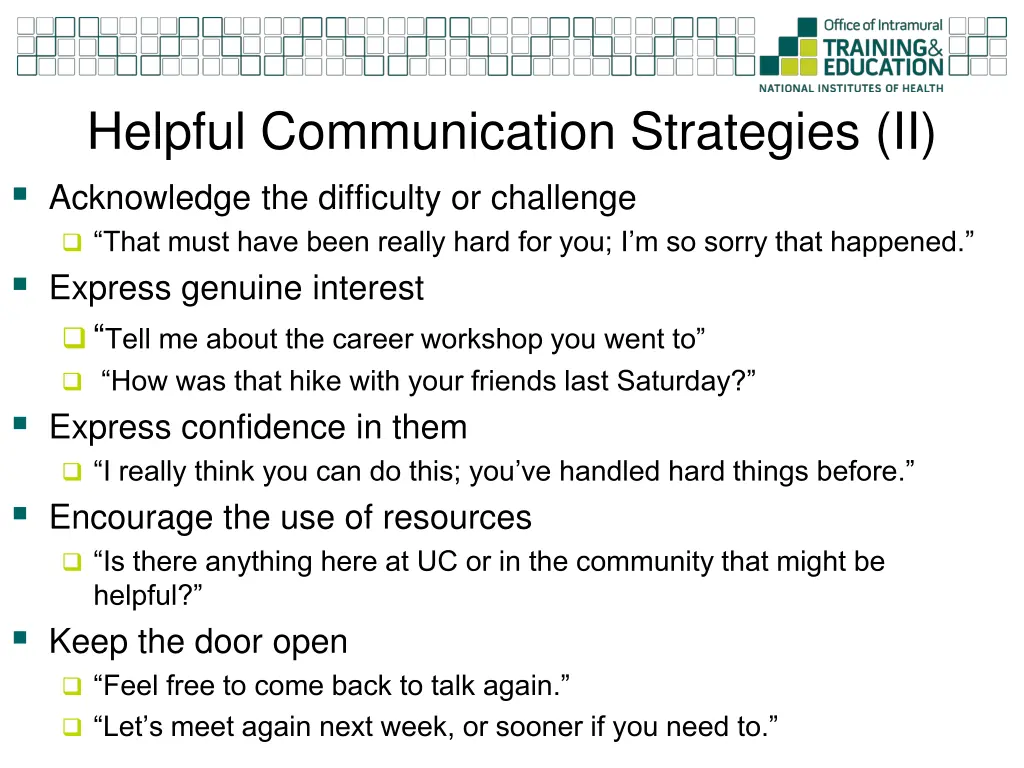 helpful communication strategies ii acknowledge