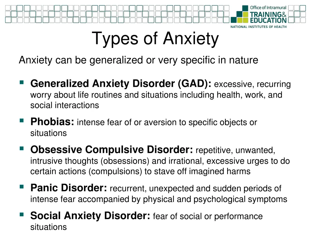 types of anxiety