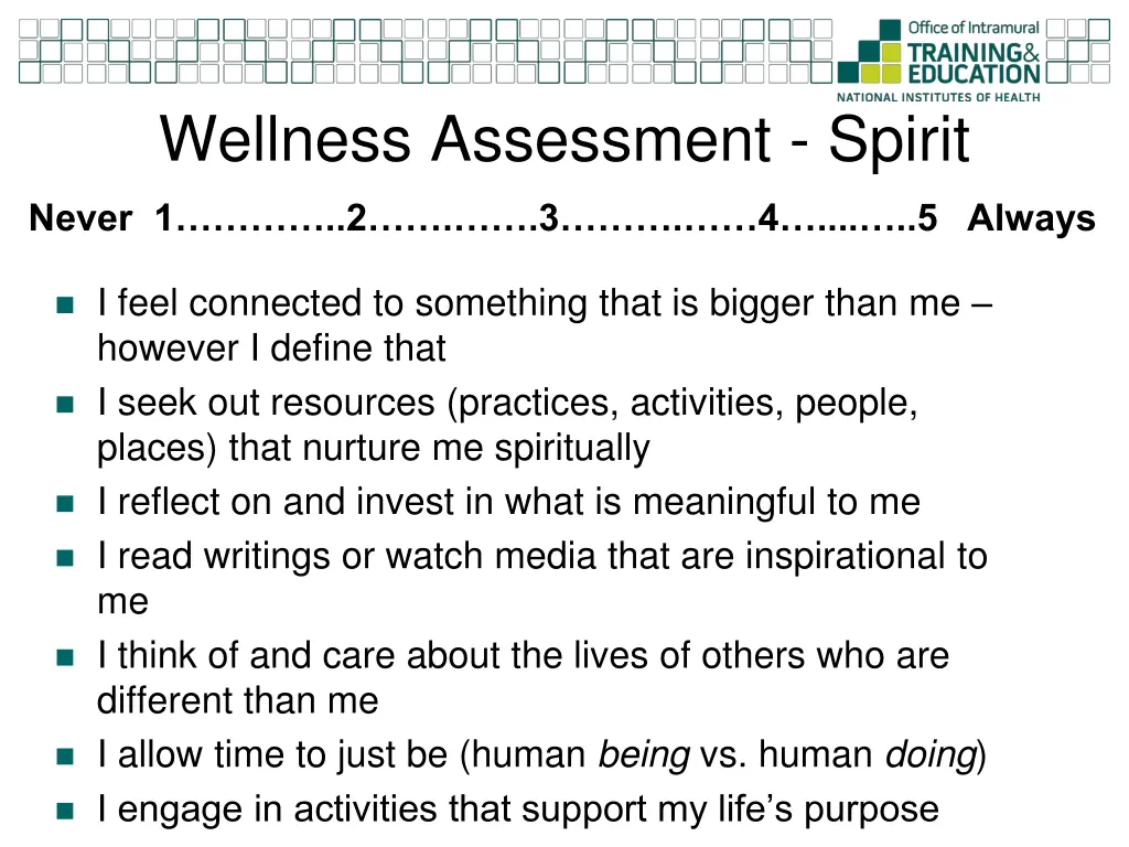 wellness assessment spirit