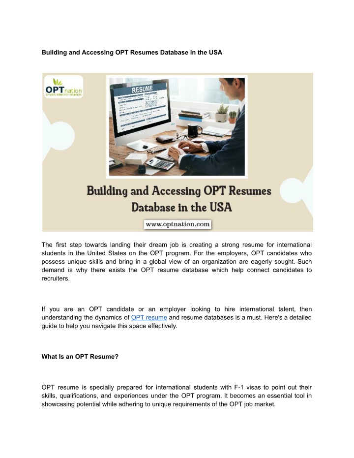 building and accessing opt resumes database