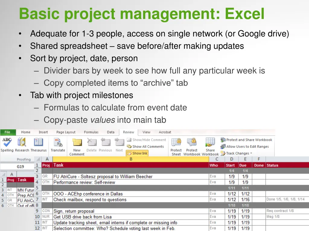 basic project management excel