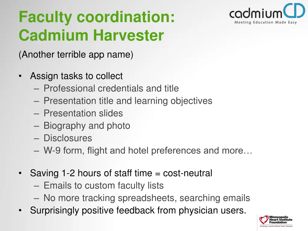 faculty coordination cadmium harvester another