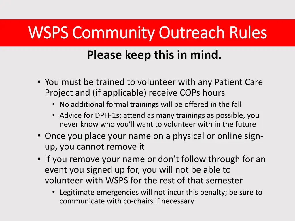 wsps community outreach rules wsps community