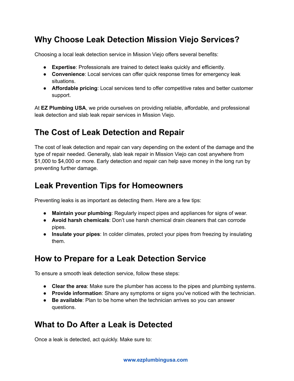 why choose leak detection mission viejo services