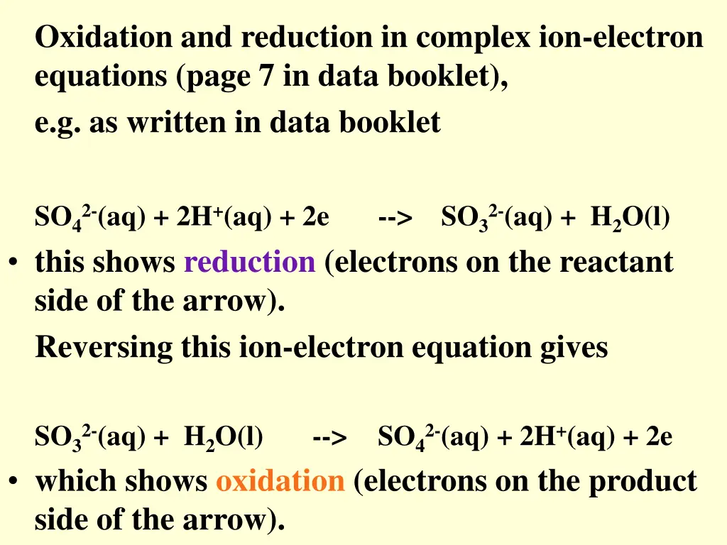 oxidation and reduction in complex ion electron