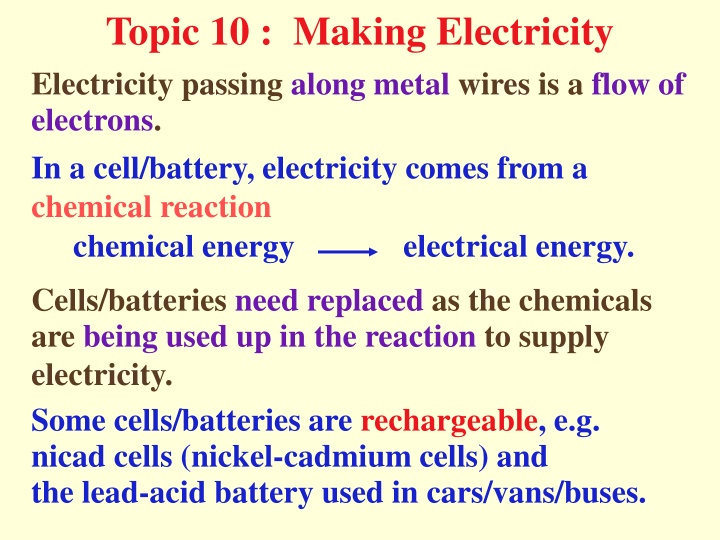 topic 10 making electricity electricity passing