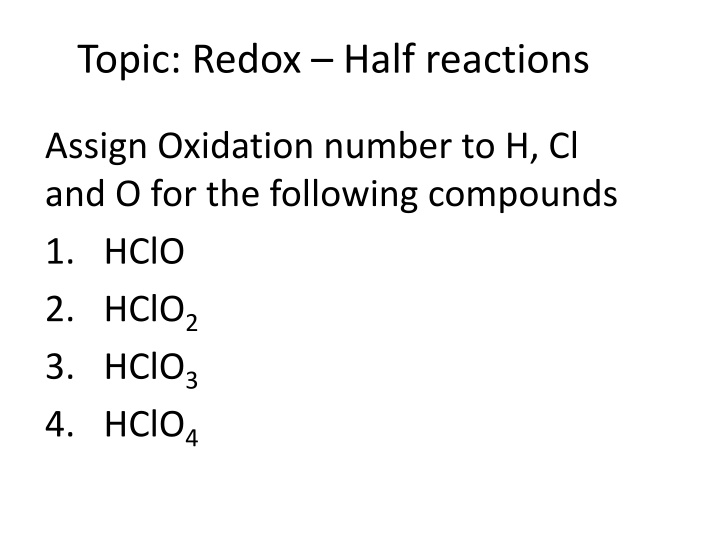 topic redox half reactions