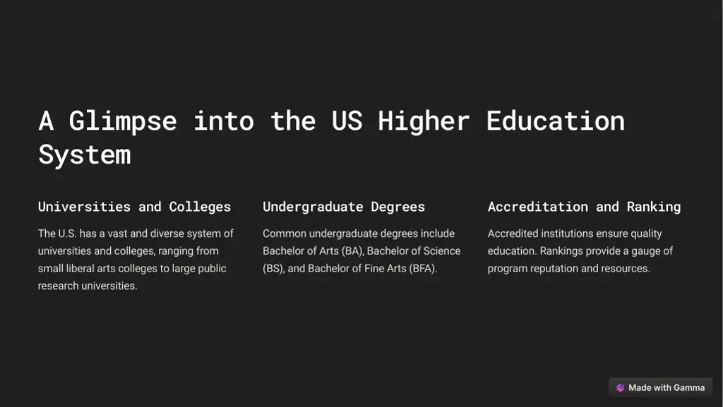 a glimpse into the us higher education system