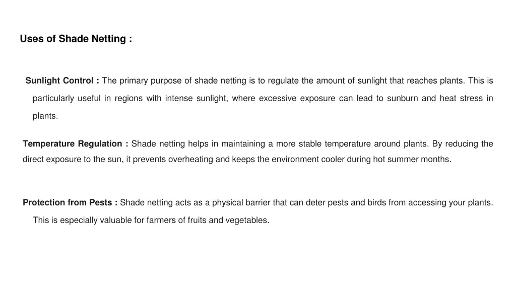 uses of shade netting