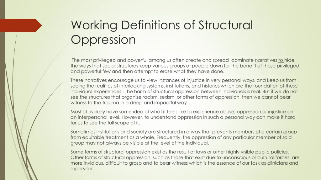 working definitions of structural oppression