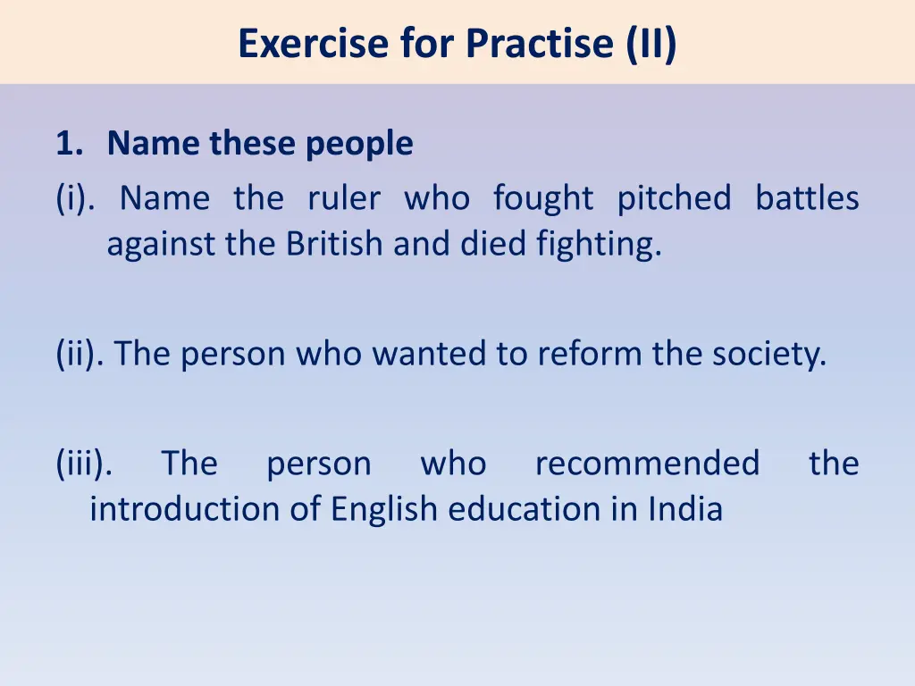 exercise for practise ii