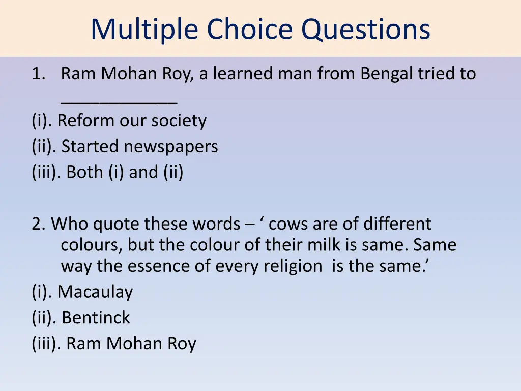 multiple choice questions