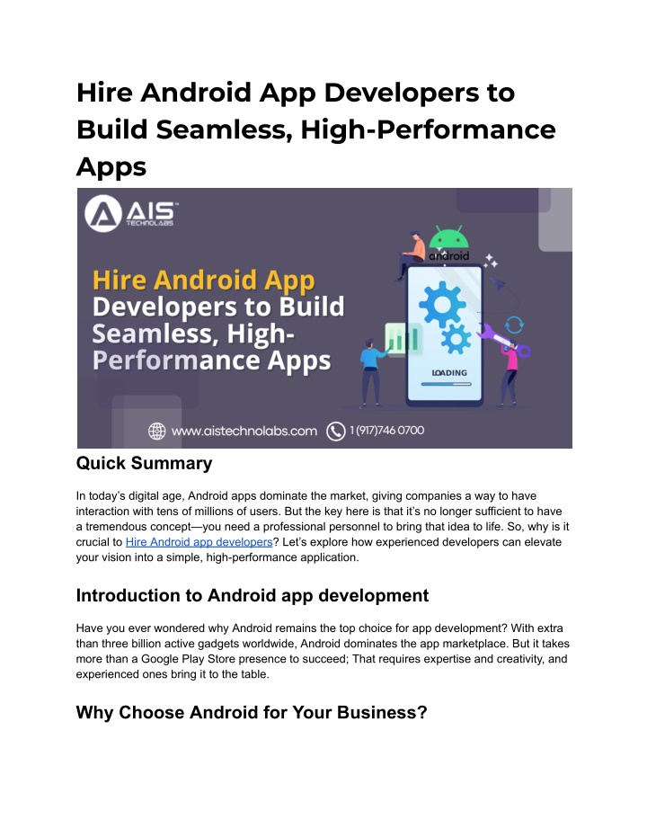 hire android app developers to build seamless