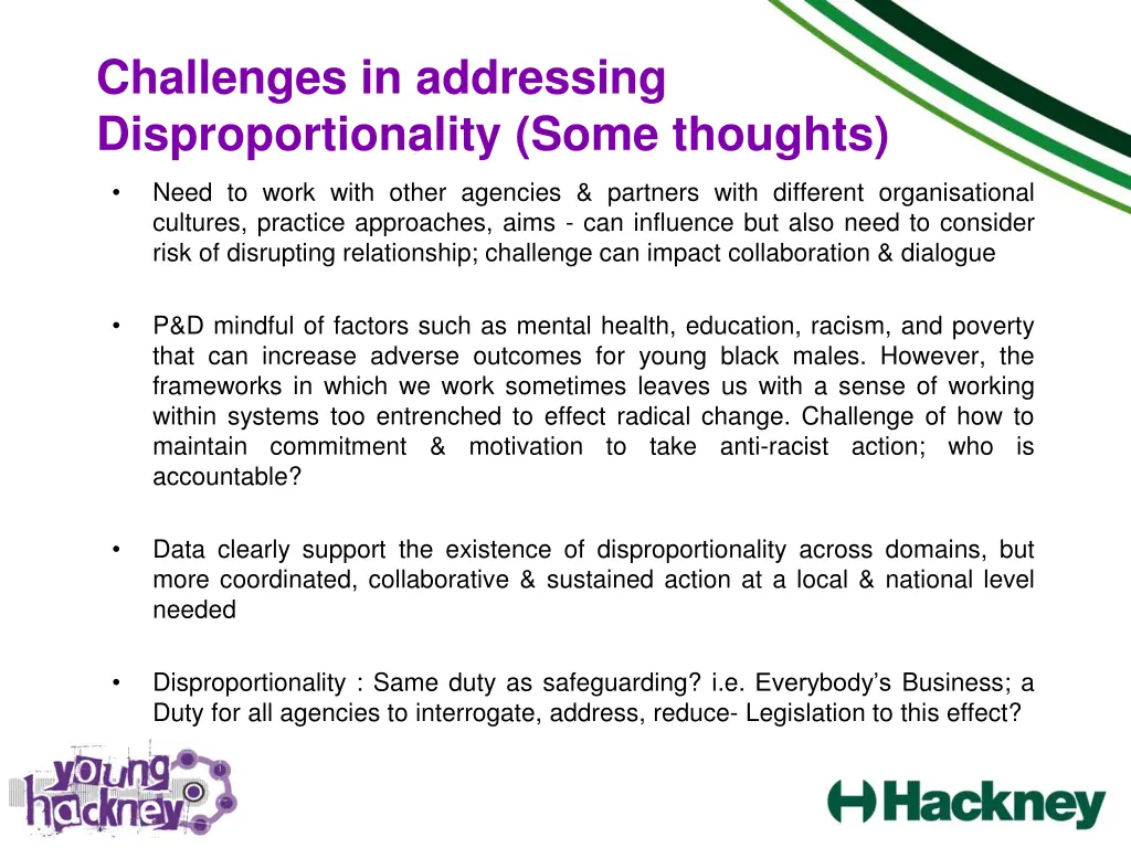 challenges in addressing disproportionality some