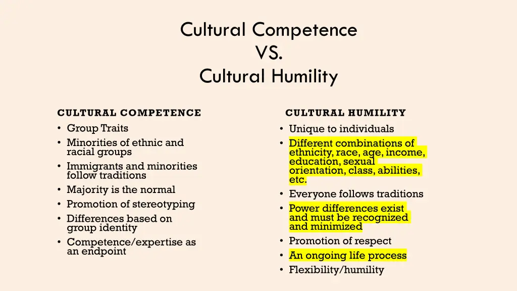 cultural competence vs cultural humility