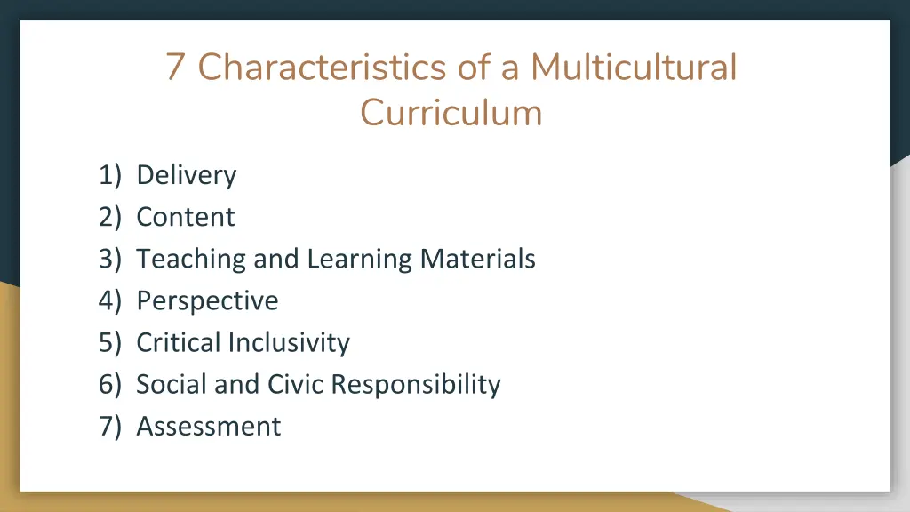 7 characteristics of a multicultural curriculum