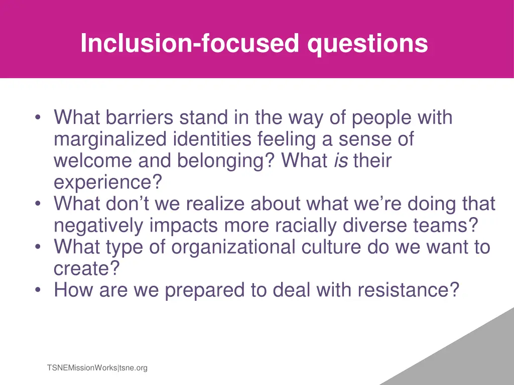 inclusion focused questions