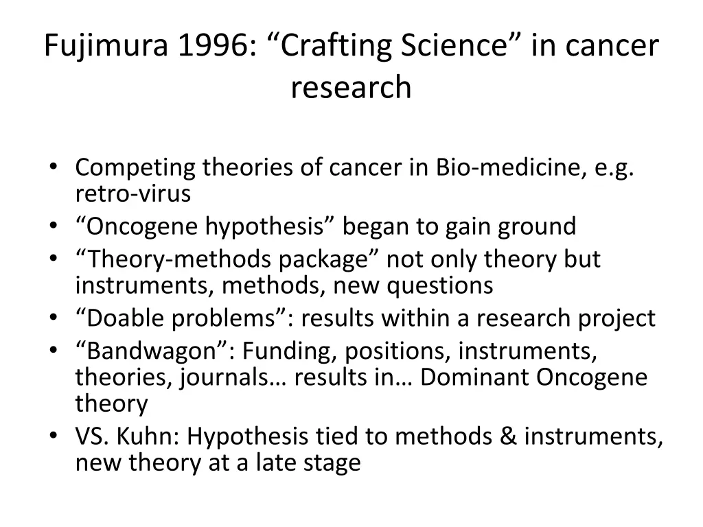 fujimura 1996 crafting science in cancer research