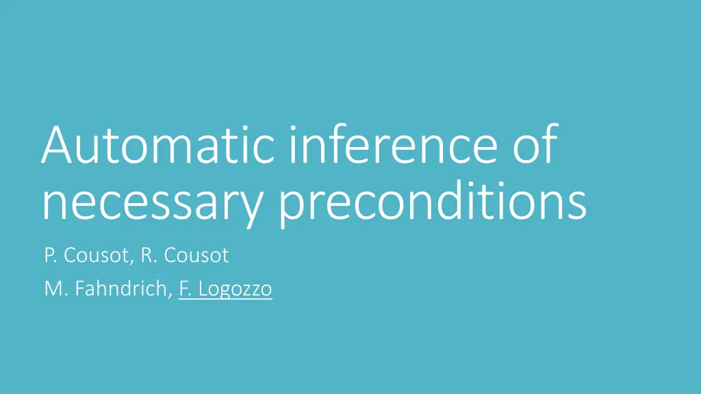 automatic inference of necessary preconditions