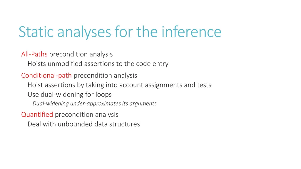 static analyses for the inference