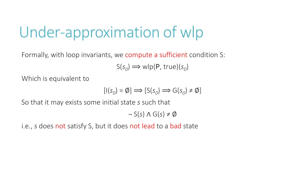 under approximation of wlp