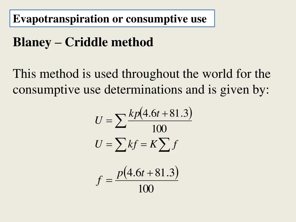 evapotranspiration or consumptive use 2