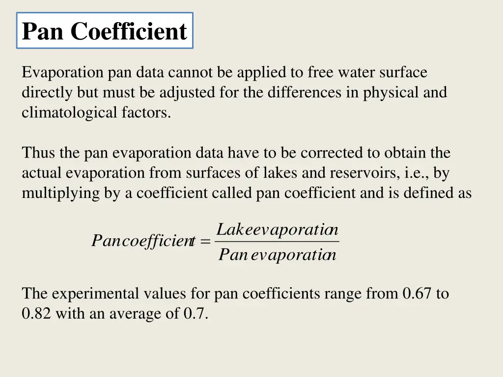 pan coefficient