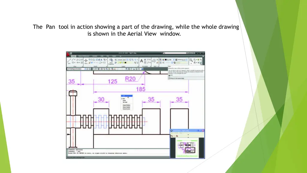 the pan tool in action showing a part