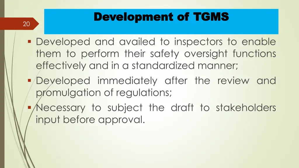 development of tgms development of tgms