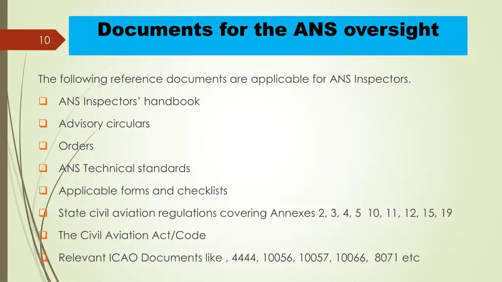 documents for the ans oversight