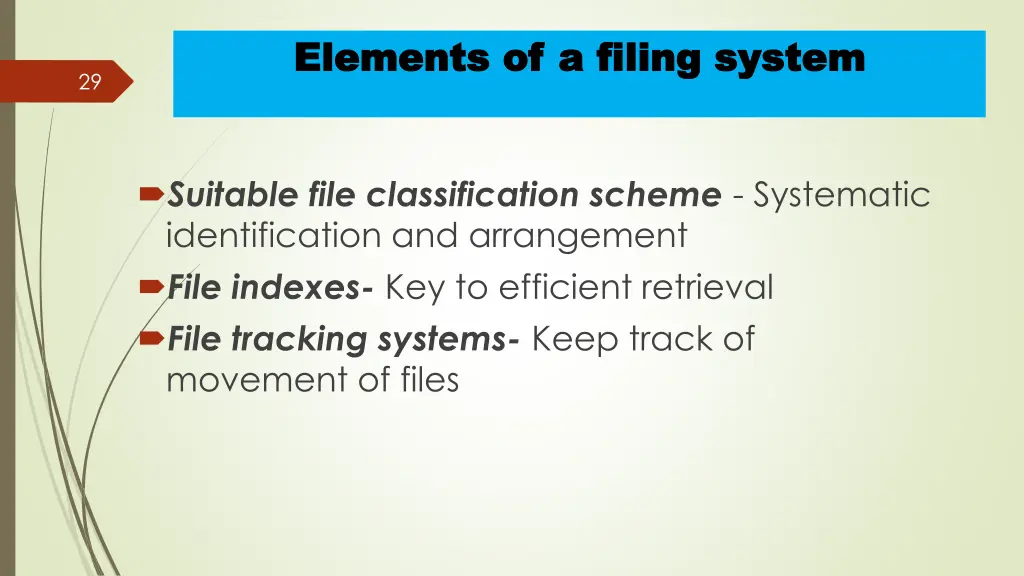 elements of a filing system elements of a filing