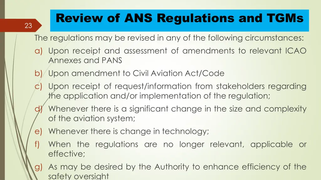 review of ans regulations and tgms 1