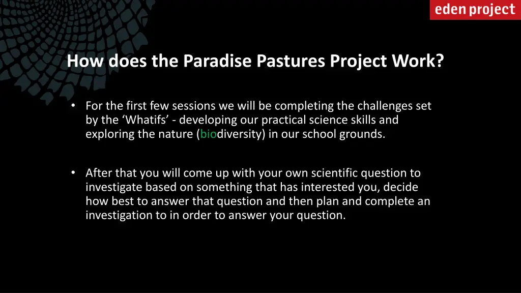 how does the paradise pastures project work