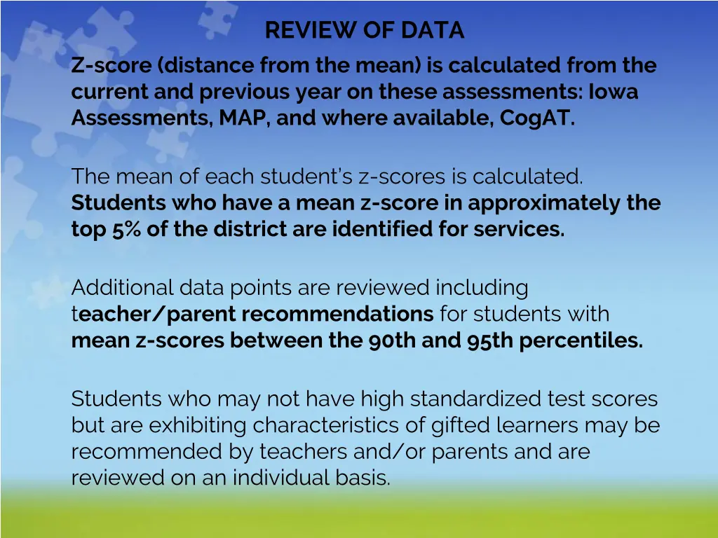 review of data