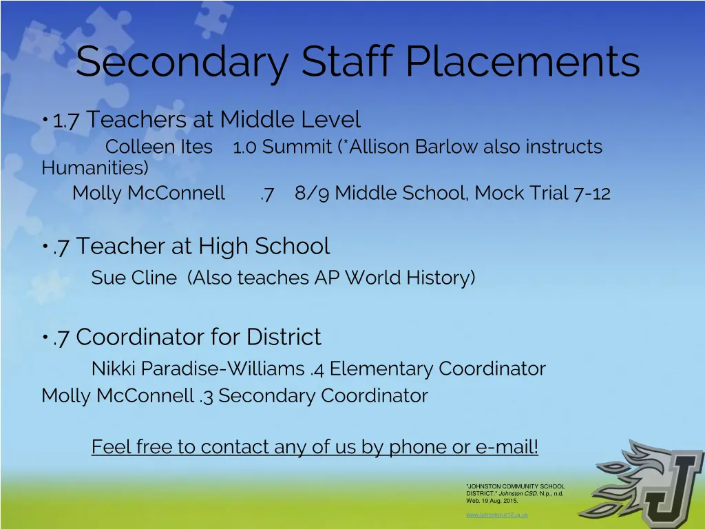 secondary staff placements