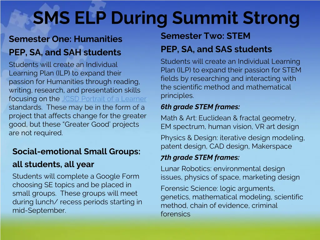 sms elp during summit strong semester two stem