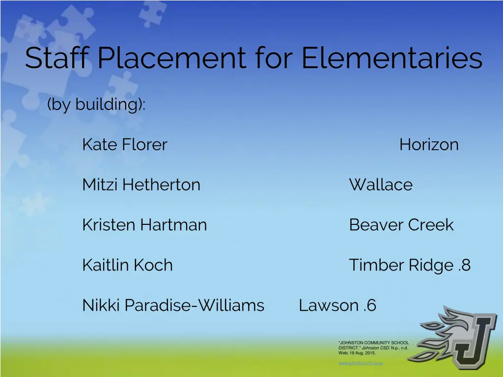 staff placement for elementaries